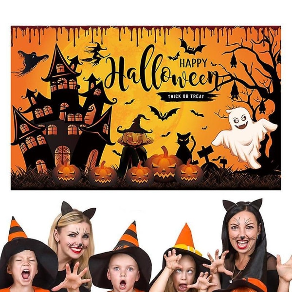 5,9 x 3,6 fot Halloween Banner Bakteppe Happy Halloween Decoration For Home Pumpkin Ghost Print Halloween Party Suppiles