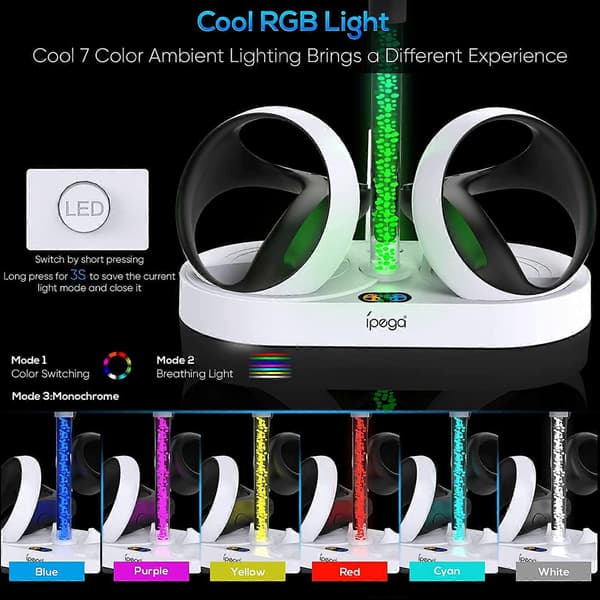 PSVR2 Ladestation med RGB-lys, Vertikal Ladestander Dock Support til PS VR2 Headset Display Tilbehør til PSVR2