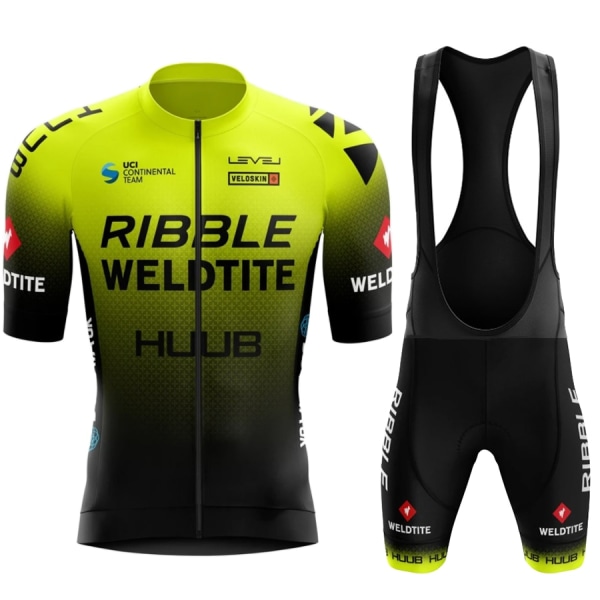 HUUB Team Cykeltrøje+Smækshorts Sæt 2023 Mountainbiketøj til mænd Kortærmet jakkesæt Sports MTB cykeltræningsuniform Yellow-Bib Asian size-S