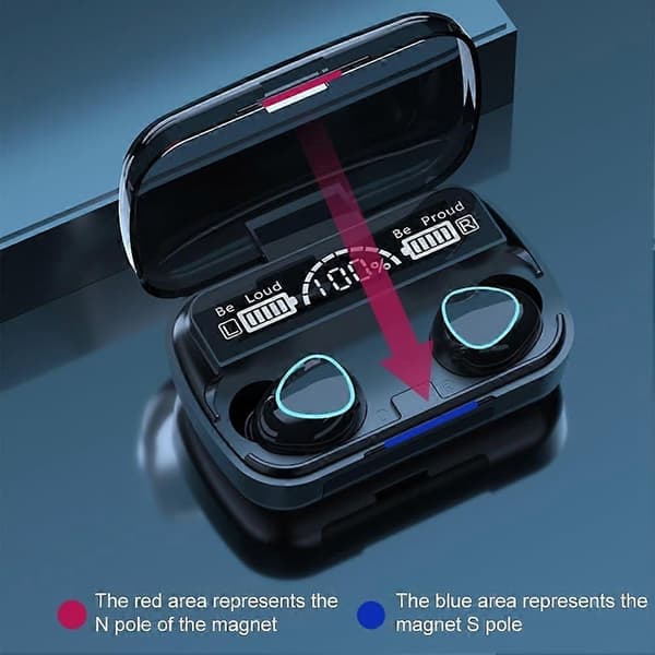 Trådløst headset Bluetooth V5.1 LED-display Stereo Mini-øretelefon med håndmikrofon sort