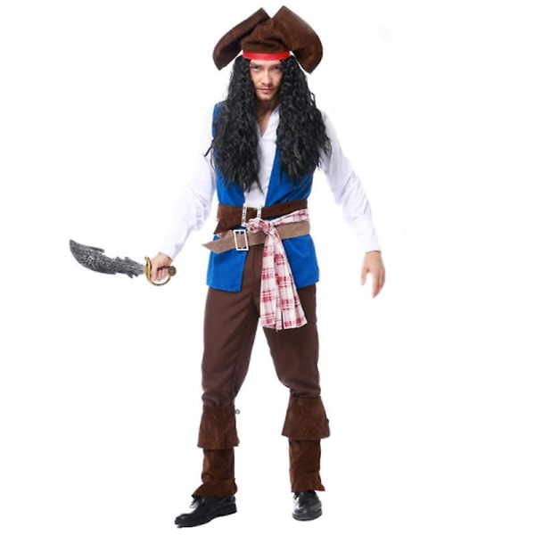 Carnival Halloween Par Caribbean Pirates Kostym Kapten Krigare Jägare Klubbkläder Lekkostym Cosplay Fancy festklänning Man XL