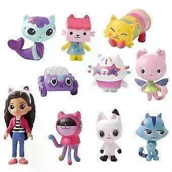 13 st dockhus animefigur leksak leende bil katt kramflicka dockor