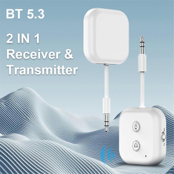 2 i 1 Bluetooth 5.3 Audio Receiver Transmitter Trådløs Adapter med Mikrofon 3.5MM AUX Stereo Musik fo