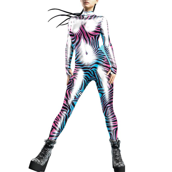 Damemode 3d termisk billedbehandling/leopardtrykt cosplay kostume Halloween Party Rave bodysuit med tommelfingerhuller style 6 L