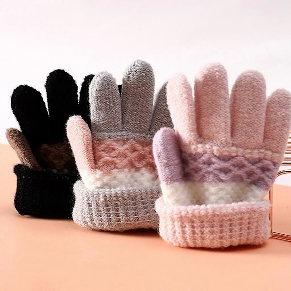 1 Par Vinterhansker for Barn Strikket Stripe Barn Kuldebeskyttende Varme Hel Finger Hansker Gutter Jenter Votter