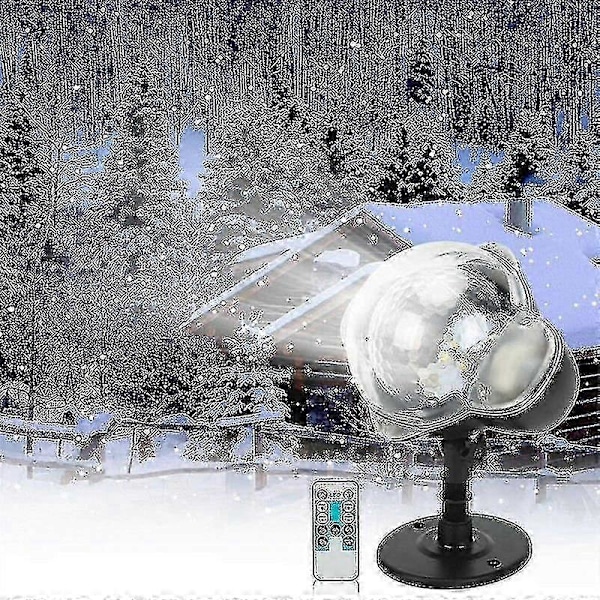 Snøfall LED-projektorlys: Roterende snøfnugg dekorativ belysning med fjernkontroll