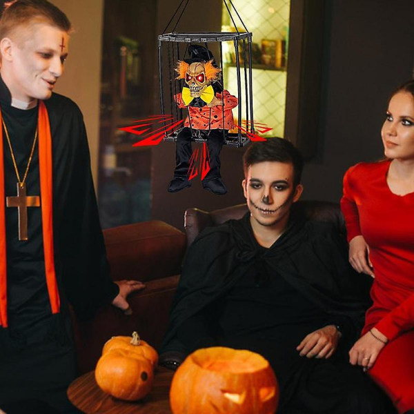 Halloween-koristelu Vanki-aave häkissä Pelottava pääkallotuki Sähköinen luurankolelu hehkuva silmän ääni nukke ripustettava puhuva haamu style 1