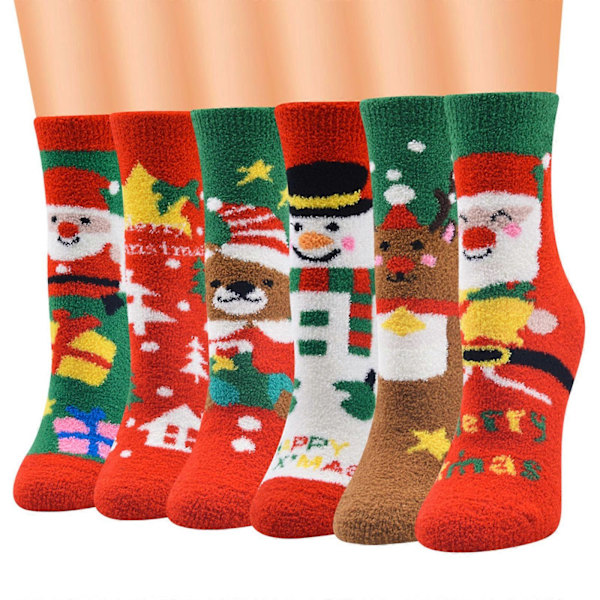 10 Par Blandade Jul Fuzzy Crew Strumpor Färgglada Tecknade Jultomte Snögubbe Vinter Varma Terry Handduk Strumpor Julklapp