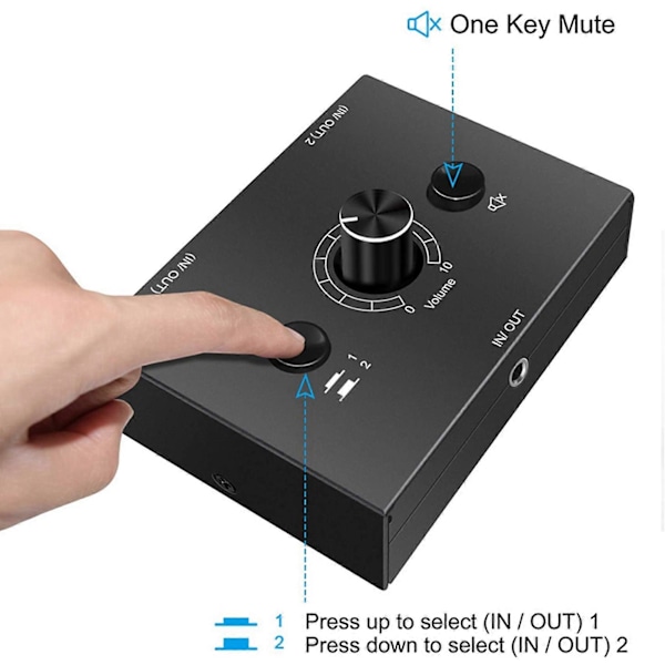 2 stk. 3,5 mm Audio Switch, 2 Input 1 Output/1 Input 2 Output Audio Splitter Switch, Audio Switch