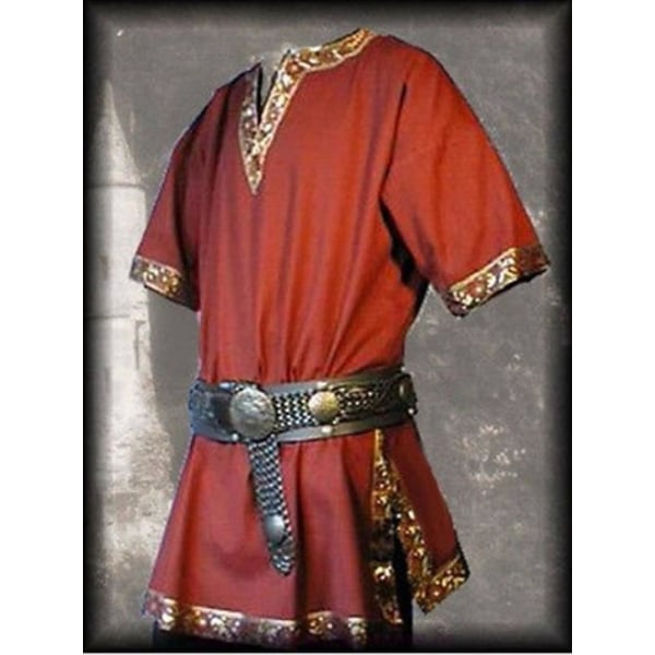 Middelalderrenessansekostymer Menn Adelsmann Tunika Viking Aristokrat Chevalier Knight Warrior Halloween Cosplay Kostymer uten belte Red L Medieval