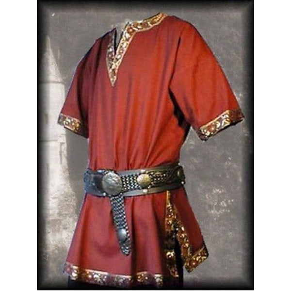 Middelalderrenessansekostymer Menn Adelsmann Tunika Viking Aristokrat Chevalier Knight Warrior Halloween Cosplay Kostymer uten belte Red XXL Medieval