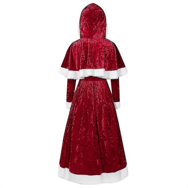 Kvinder Hooded Christmas Skater Fancy Dress Santa Cloak Cosplay Kostume Red XL