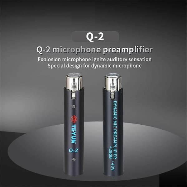 Q2 Mikrofon Dynamisk Förförstärkare 28dB Förstärkning Dynamisk Mikrofonförstärkare 48V Metallstruktur Q-2 för Live