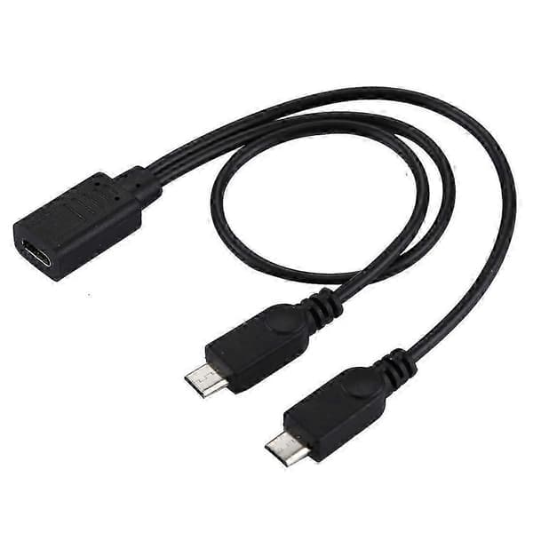 2 x Micro USB -uros - USB-C / Type-C -naaras Y-sovitinkaapeli, kokonaispituus noin 30 cm