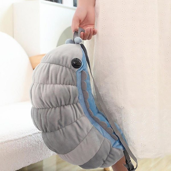 Ryggsäck för fyllda djur Creative Caterpillar Plush Novelty Ryggsäck Lätt väska med dragkedja med justerbar rem Gray