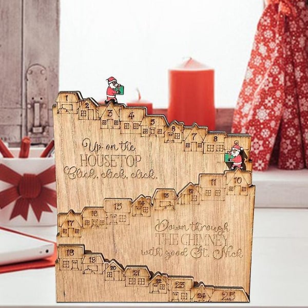 Jule-adventskalender Julemandsborg i træ Nedtællingskalender Julebordpladedekorationer Sjove nytårsgaver Dekoration Wood