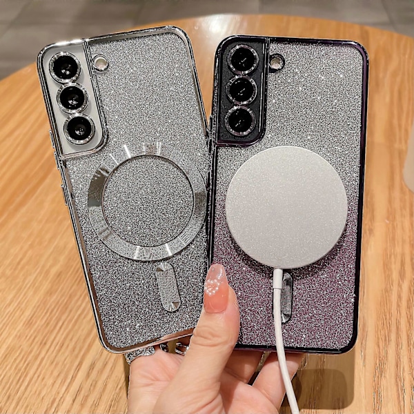 för Samsung Galaxy S24 Plus Skal Magnetiskt, för Kvinnor Flicka Mjuk Lyx Plätering Bling Gradient Glitter Sött Kompatibelt med MagSafe Skal