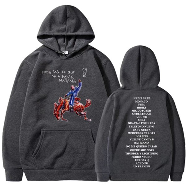 Nyt Bad Bunny nyt album Nadie Sabe Lo Que Va a Pasar Manana sweatshirt perifer hættetrøje gray XS