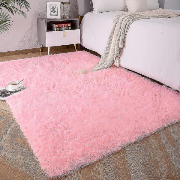 Tflycq Soft Fluffy Area Mattor Kompatibel med Sovrum Barnrum Plysch Shaggy Nursery Matta Furry Throw Mattor Kompatibel med Pojkar Flickor, College Sovsal Pink 3.3 * 4 Feet