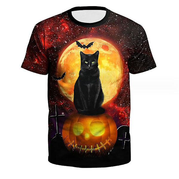 Black Cat Halloween Pumpkin Fun Unisex T-paita miehille, naisille CAT PATTERN XL