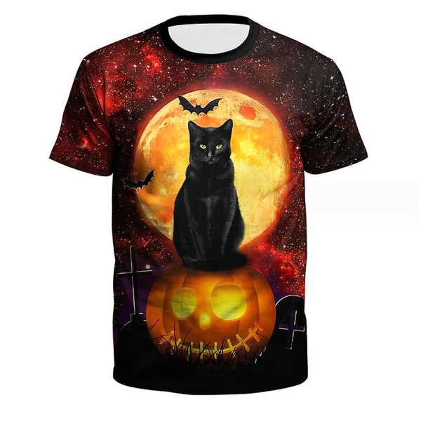 Black Cat Halloween Pumpkin Fun Unisex T-skjorte for menn kvinner CAT PATTERN L