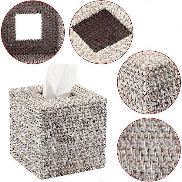 1 stk. Firkantet Rattan Boks til Serviet Dekoration - Papirserviet Opbevaringsboks Servietboks Napkin Organizer til Hjemmekontor