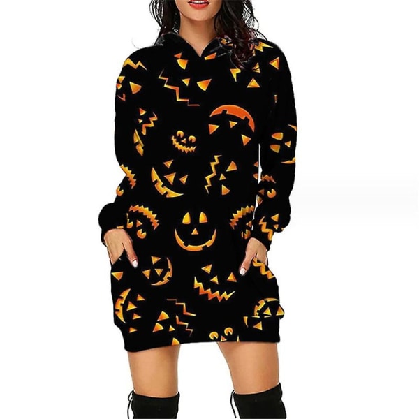 Halloween Mode Hoodies Miniklänning För Kvinnor Halloween Hocus Pocus Kostym Höst Långärmad Huvklänning style 12 M