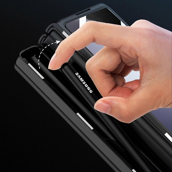 for Samsung Galaxy Z Fold 5 Deksel med Pennholder, Magnetisk Hengslet Innebygd Pennholder, Skjermbeskytter & Støtte PU Lær Deksel Fold 5