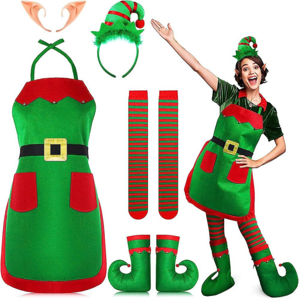 Jul Unisex Voksen Forklæde Outfit Sæt Jule Køkken Stribet Forklæde Julemanden hjælpere Nisser Cosplay kostume style 1