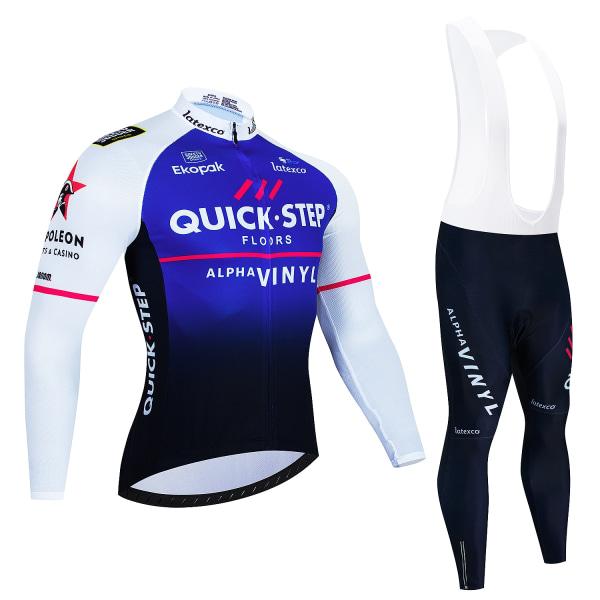 Quick·Step Winter Thermal Fleece Sykkeltrøyesett Maillot Ropa Ciclismo Hold Warm MTB Bike Wear Sykkelklær Sykkelsett Auburn Asian Size -M