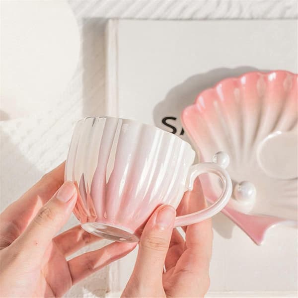 Keramisk kaffekop med underkop, perlemorskop, søde kaffekopper til kontor og hjem, til te latte