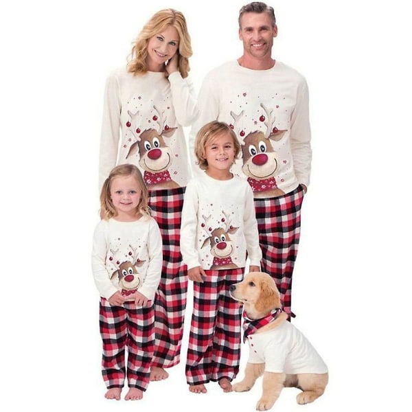 Matchende julepysjamassett for familien, langermede topper med elgtrykk, rutete bukser, pyjamas, hjemmeklær Men 6-7 Years