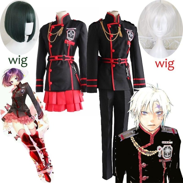 Anime D.gray-man Linali Lenalee Lee Allen Walker Cosplay kostumer Sort skoleuniform Qutfit jakkesæt Halloween Outfit Kjole paryk male L