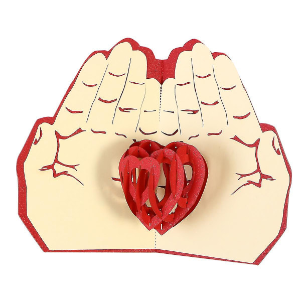 Ny trend 3d opp gratulasjonskort Kjærlighet i hånden Håndlaget ønske Kirigami Paper Craft til morsdagen (rød)