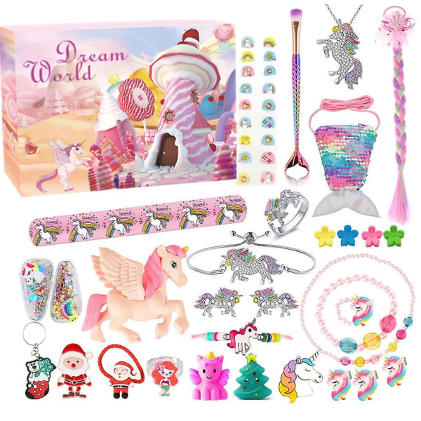 2023 Jul Adventskalender Xmas 24 Dagar Nedräkningskalender Unicorn Mermaid Tema Tillbehör Smycken Överraskningar Box Presenter