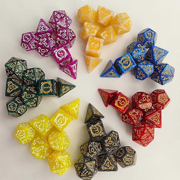 7 stk DND-terninger 7 stk/sett dragemønster polyedriske terninger rollespill D&D TRPG brettspillterninger som gaveunderholdningstilbehør röd