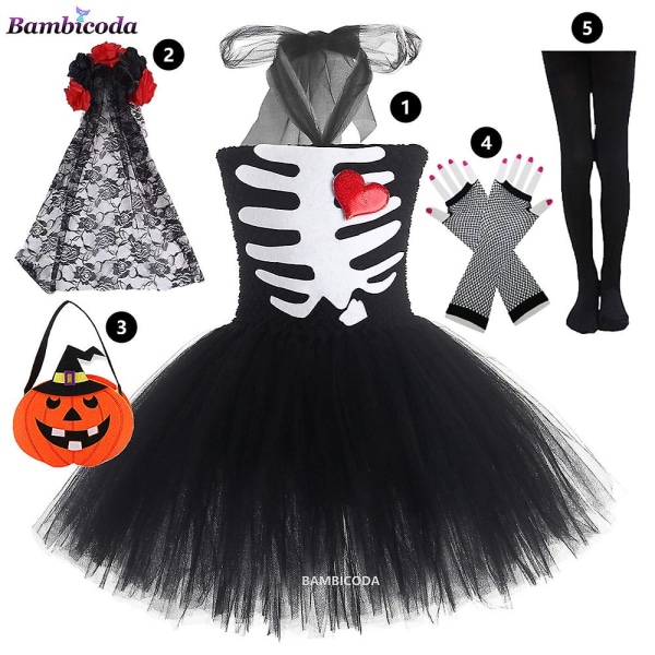 Funny Bones Kostume Til Småbørn Børn 2023 Heksekostume Til Piger Purim Sødt Kraniekostume Halloween Cosplay Fest Fancy Dress a2 S(90)