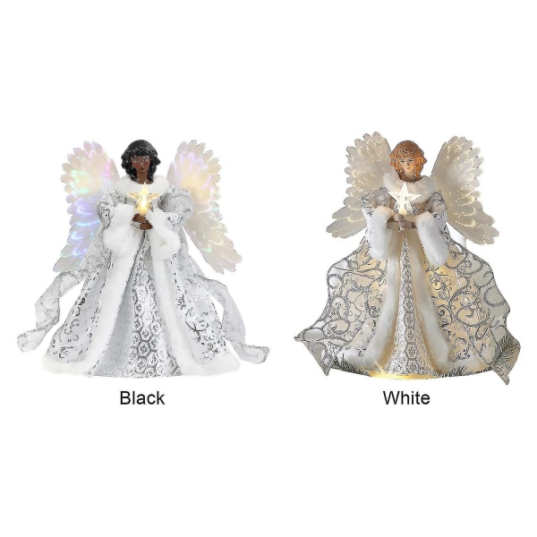 Juletræ Topper Angel Ornament Pendant, juletræ Hvid Angel Figur Rekvisitter, fest juletræer dekorationer Black