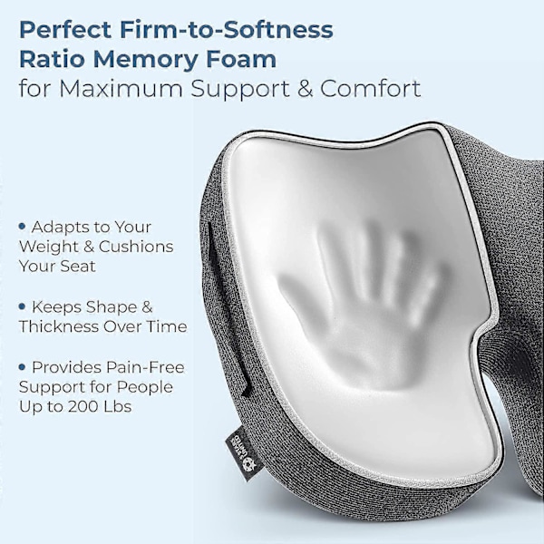 Setepute for kontorstol - 100% Memory Foam pute - Fast halebeinspute - Lindring av halebein, isjias, korsryggsmerter - Premium hjemmekontormøbler
