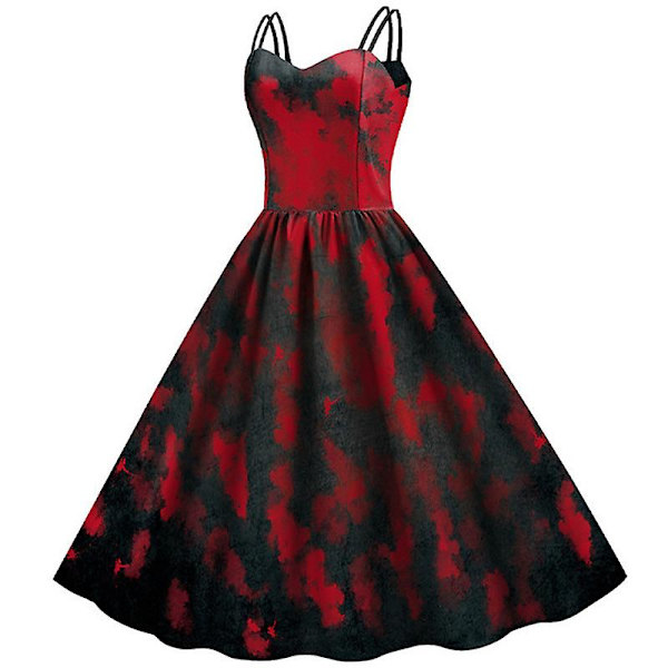 Halloween-mekko Naisten V-kaula-kaula print mekko Vintage rusetivyö-cocktail-mekko syksyn baggy midi-mekot COLOR 3 M