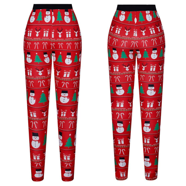 Kvinder Jul Yoga Træning Gym Leggings Jeggings Nyhed Stretch Skinny Højtalje Atletisk Lange Bukser Vinter Xmas Bukser Red 2XL