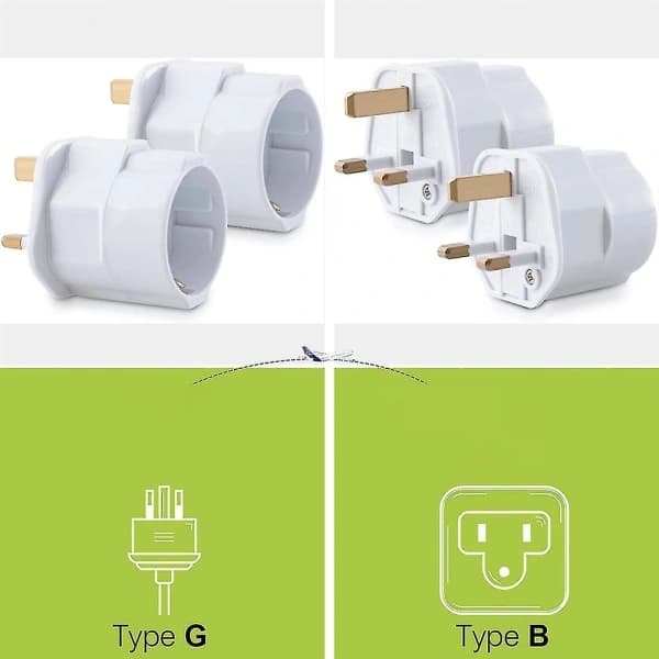 2x Reiseadapter Adapterplugg for England - Reiseplugg Strøm EU til stikkontakt - Reiseplugg Hvit
