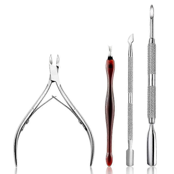 Nagelbandsverktyg, Nagelbandstrimmer med Nagelbandspusher, Nagelbandsklippare, Nagelskrapa och Nagelbandsgaffel, Manikyrverktyg i rostfritt stål