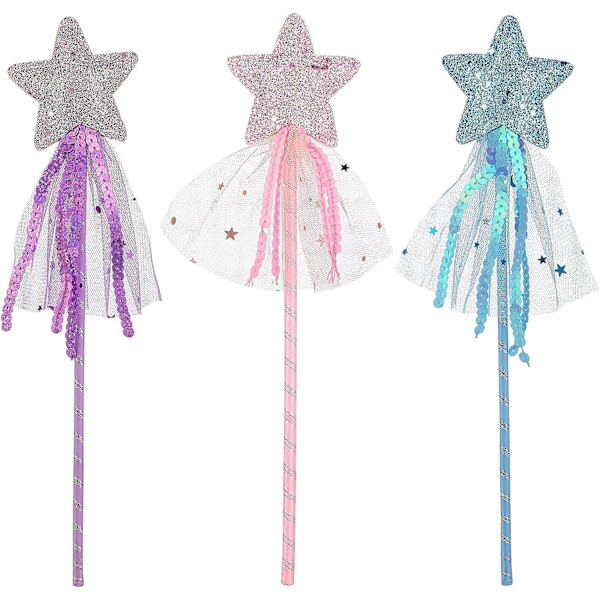 Glitter Star Wands 3 stk 11 Tommer Princess Angel Fairy Star Tryllestaver Jenter Fairy Magic Dress-up Star Wand Angel Fairy Kostyme Rekvisitter Wands Sticks Fo
