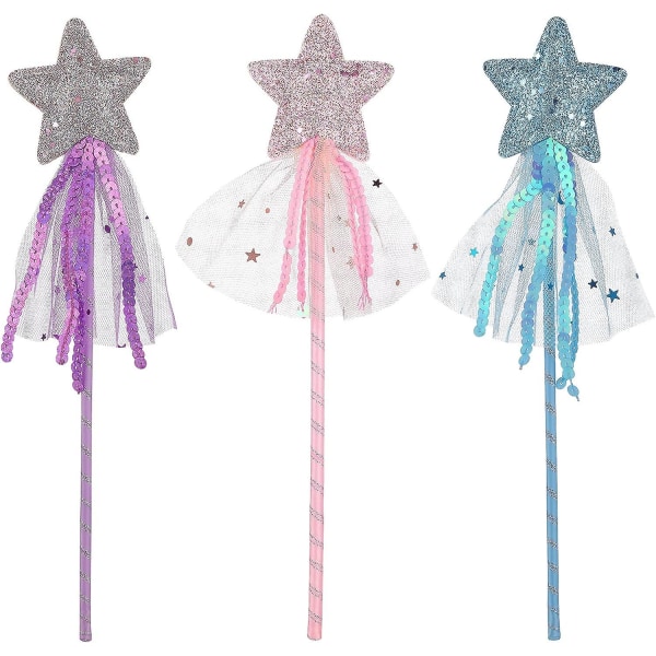 Glitter Star Wands 3st 11 Inches Princess Angel Fairy Star Magic Wands Girls Fairy Magic Dress-up Star Wand Ängel Fairy Dräkt Rekvisita Wands Sticks Fo