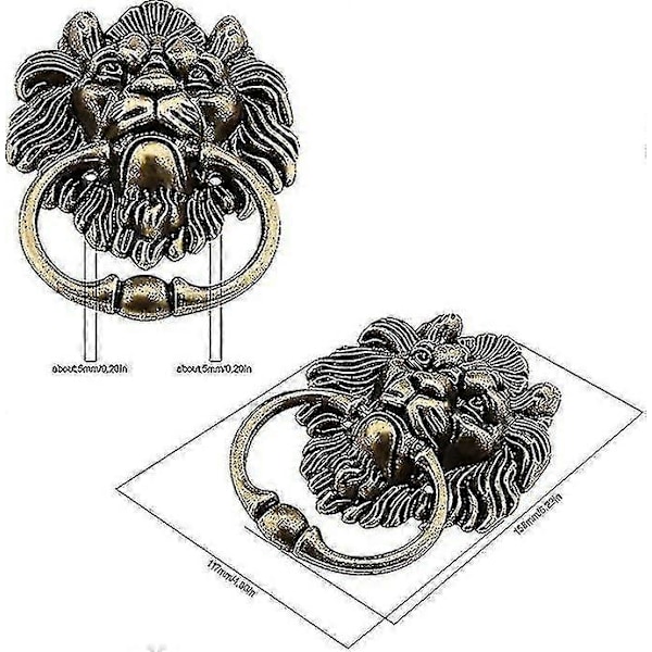 Dekorativ dörrknackare med lejonhuvud och polerade skruvar i bronslegering - Klassisk antik design för ytterdörrar och huvudentréer - 15,8 cm