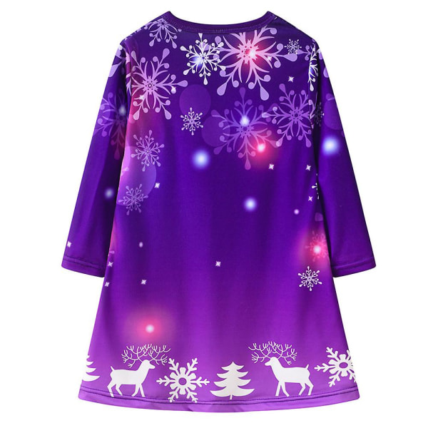 Jul Toddler Barn Flickor Casual långärmad tunikaklänning Printed lekkläder Fest Lösa Longline Toppar Klänningar Purple B 5-6 Years