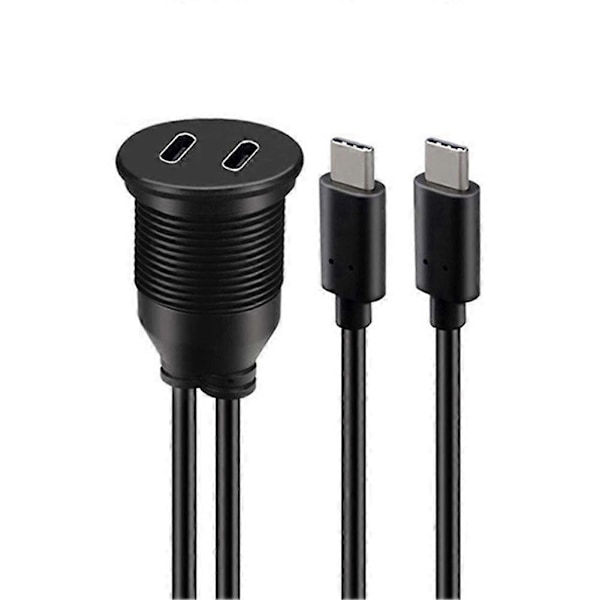 USB Typ C Förlängningskabel 1M Hane till Hona Dubbel Port Vattentät Bilmontering Infälld Kabel för Bil Lastbil