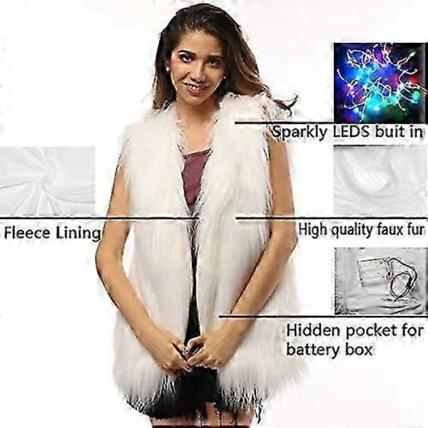 Dame Faux Pels Overtøj Vinter Lysende Brændende Glød Fluffy Sparklende Regnbue LED Kostume Vest