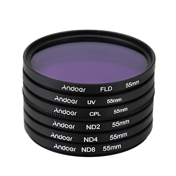 Andoer 55mm UV+CPL+FLD+ND(ND2 ND4 ND8) Fotografi Filter Kit Sett Ultrafiolett Sirkulært Polariserende Fl
